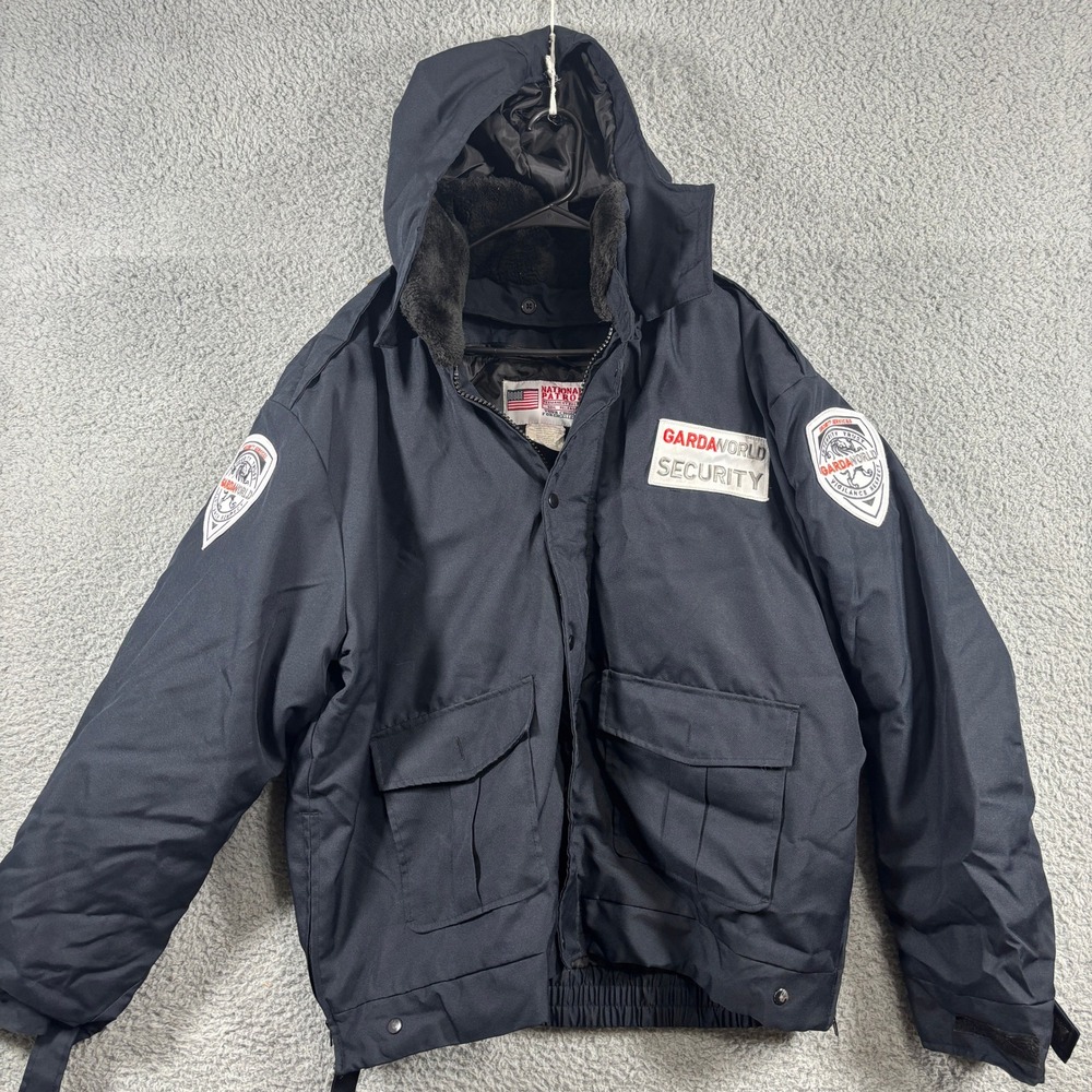 National Patrol GardaWorld Security Jacket Mens XL Black Removable Liner Hood